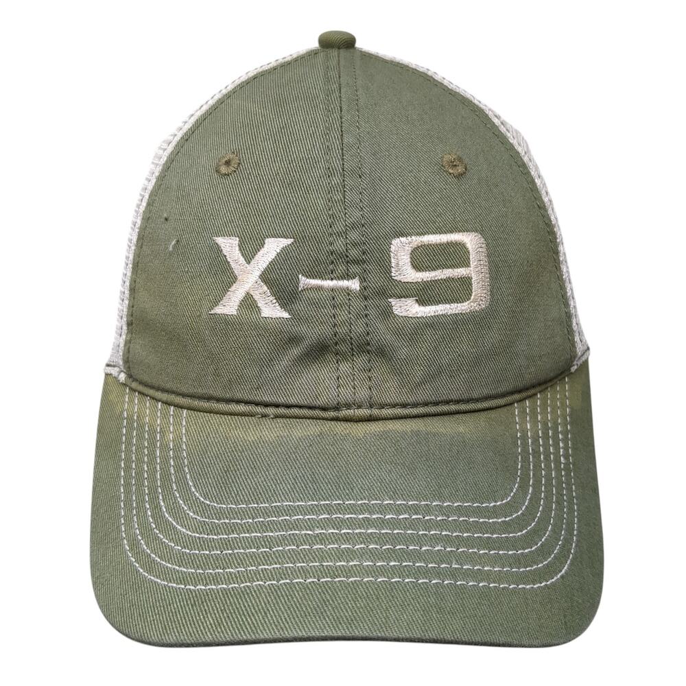 X-9 Trucker Hat Green One Size Adjustable Embroidered Mesh Back District Threads